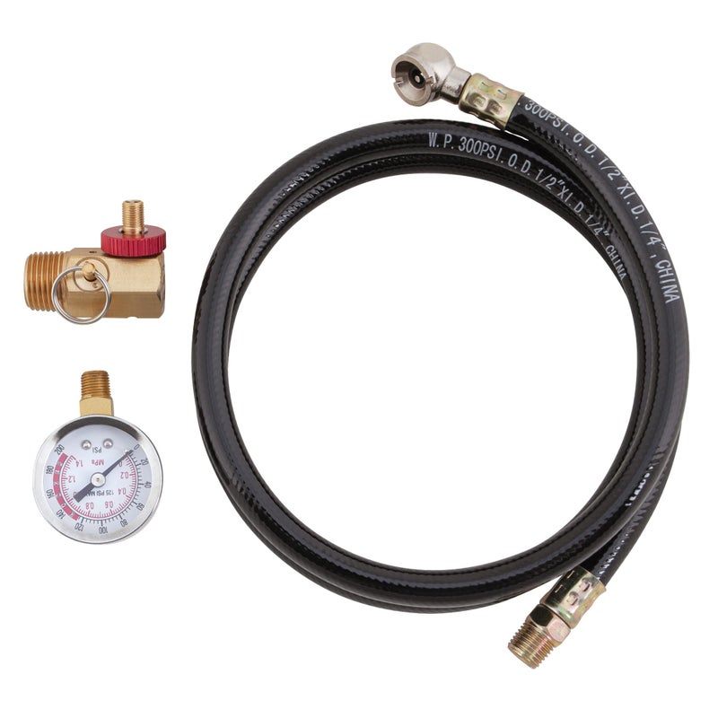Performance Tool W10058 Air Tank Repair Kit w/Safety Valve, Pressure Gauge and 4 Feet Air Tank Hose Assembly kit for Portable Carry Tank - Image 1